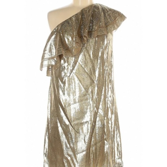 🆕 Rachel Zoe One Shoulder Metallic Dress size 6 - Picture 4 of 7